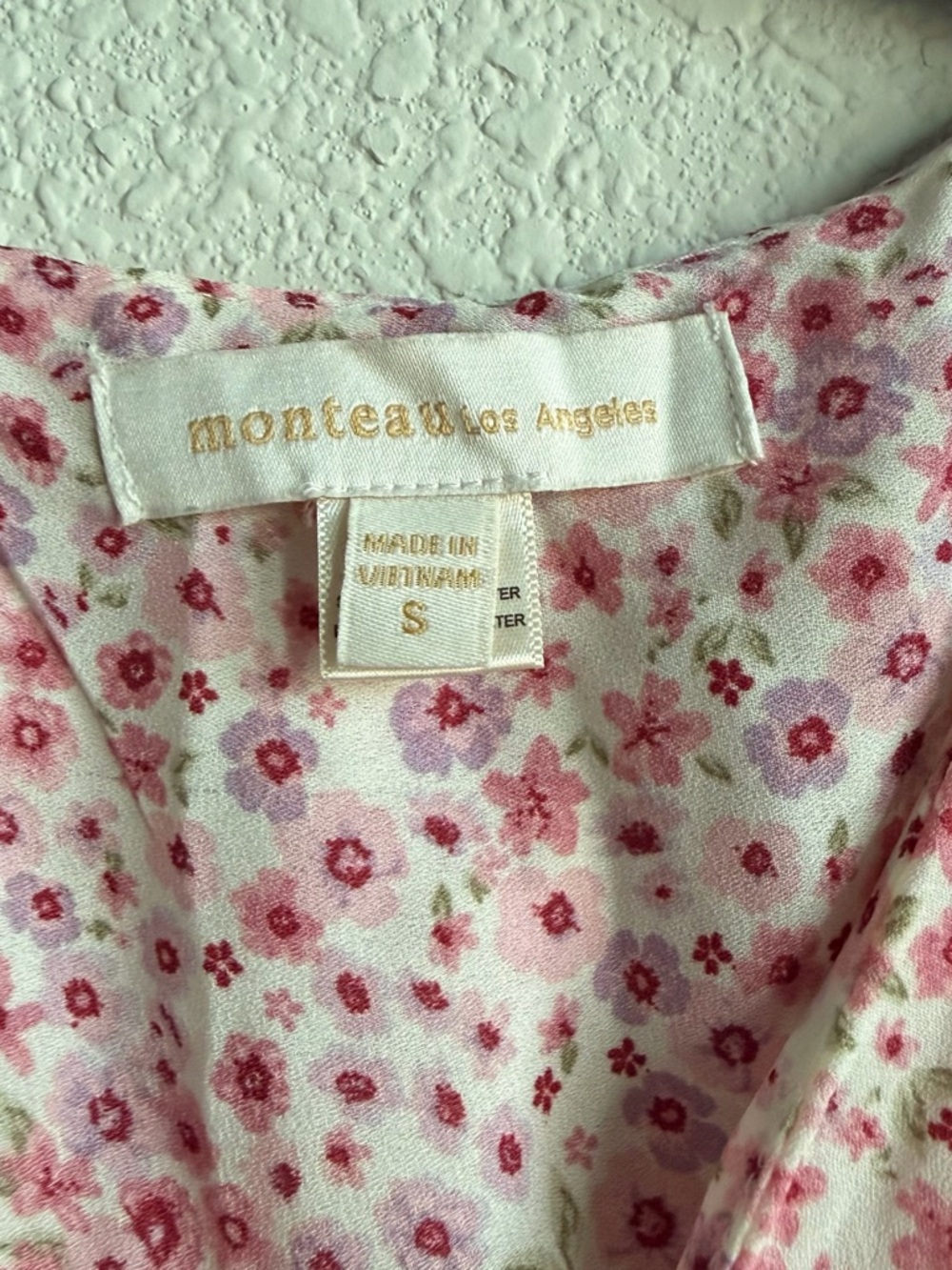 Monteau Floral Ruched Mini Dress Small Tie Front Flutter Sleeve - Picture 6 of 6